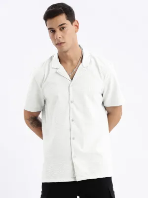 casual fun Men's White Cuban Collar Relaxed Fit Shirt