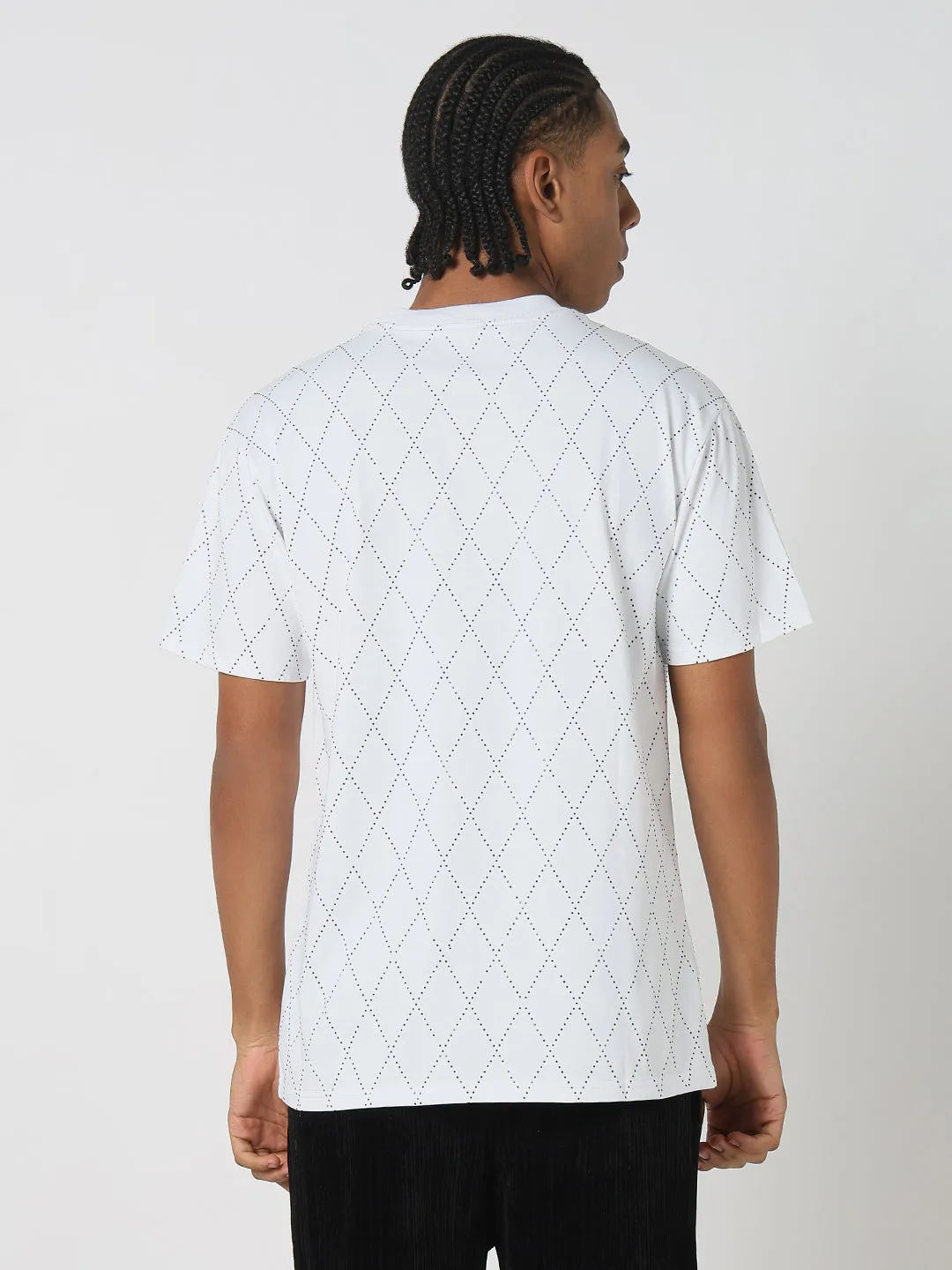 Heart Soul Men's White Geometric Stone Embellished T-Shirt