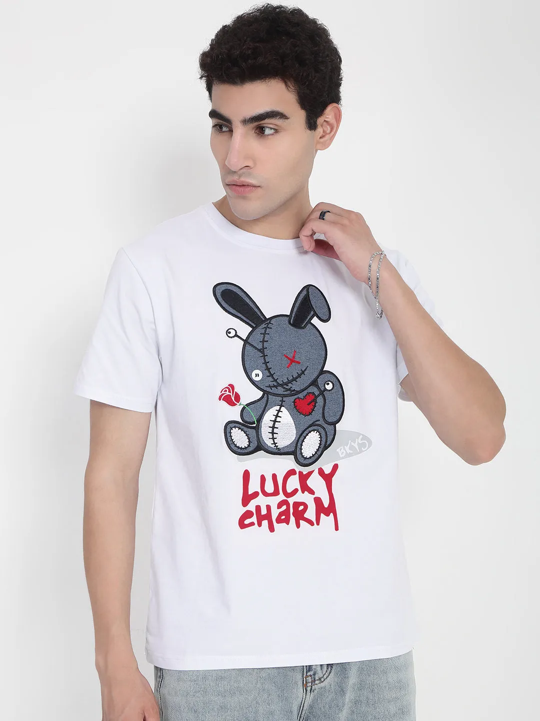 Men's White Graphic Printed Regular Fit T-Shirt Tight Core Brave Mode