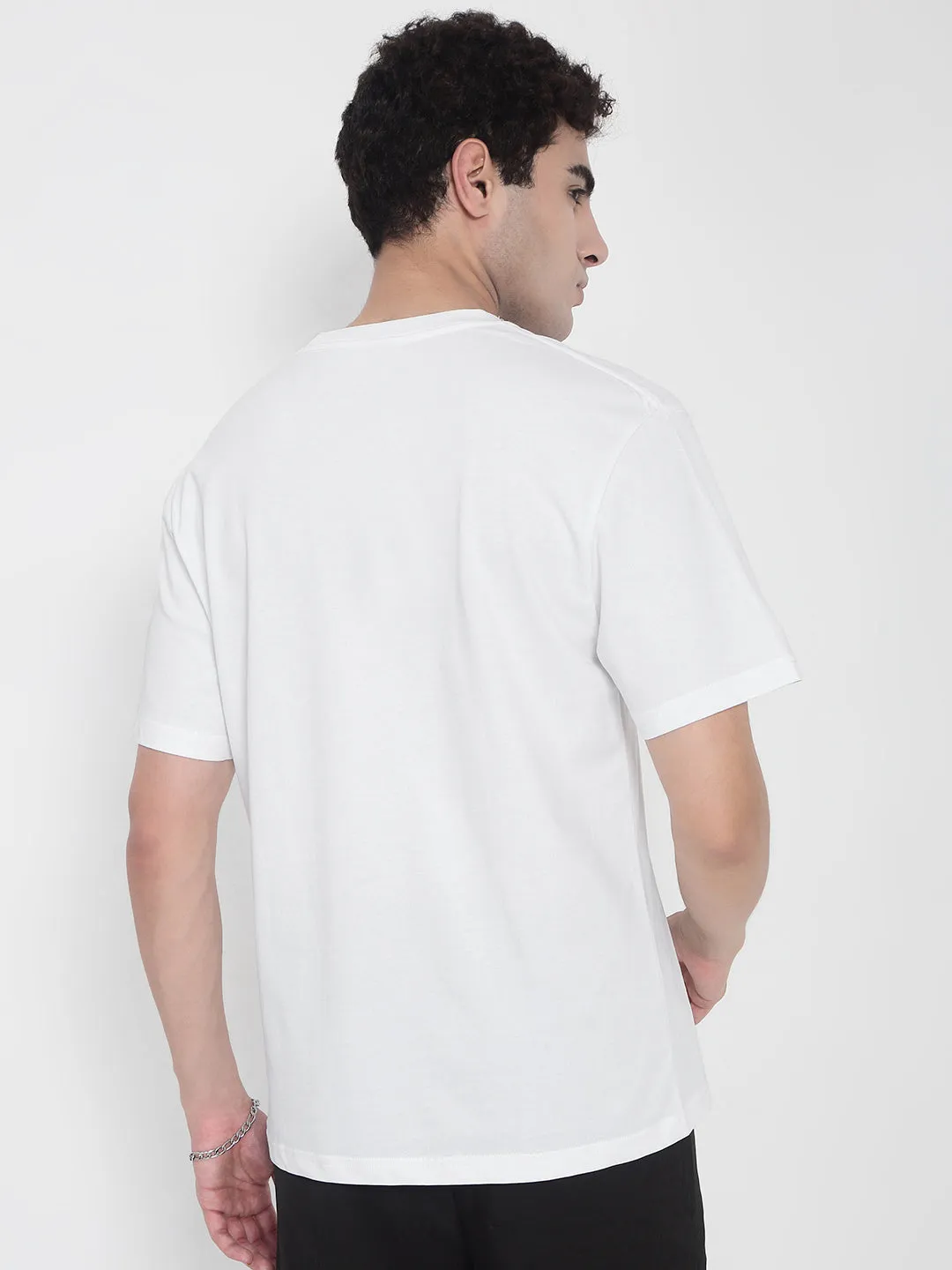 Men's White Graphic Printed Regular Fit T-Shirt Breath Skin Trendy Outerwear