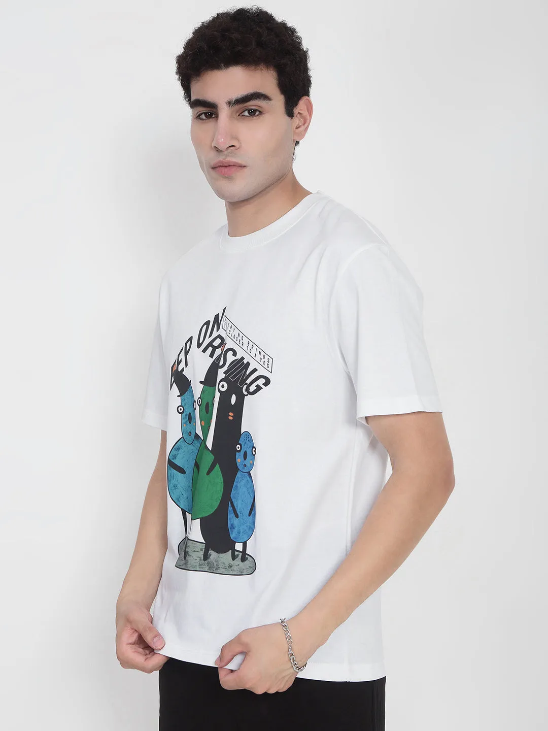 Champion Glow Men's White Graphic Printed Regular Fit T-Shirt