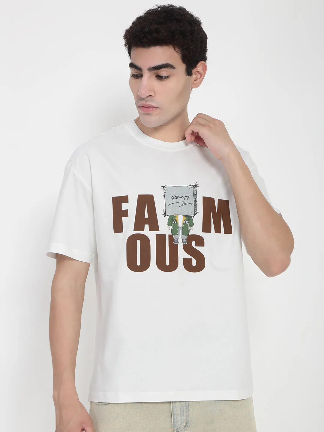 AdjustableHemline Men's White Graphic Printed T-Shirt