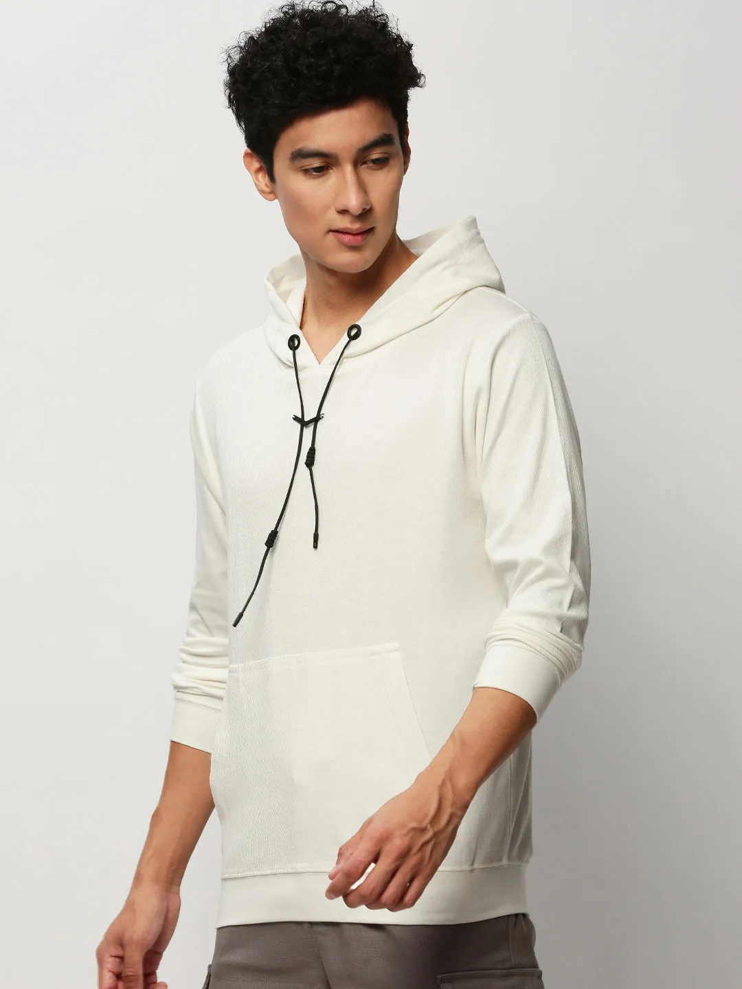product retro nostalgia Men's White Long Sleeves Hooded Cotton Pullover