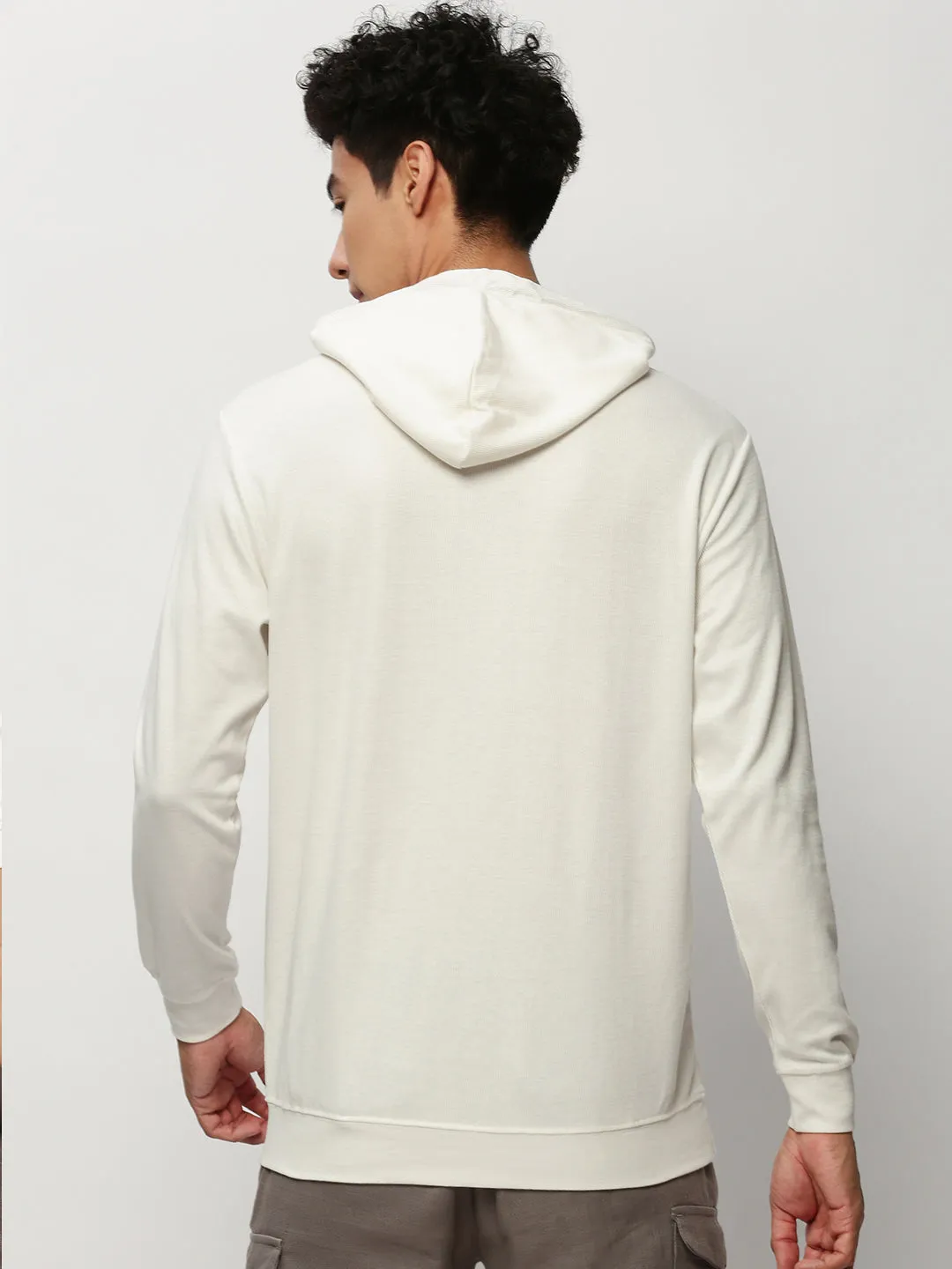 Fashion Relaxed Men's White Long Sleeves Hooded Cotton Pullover