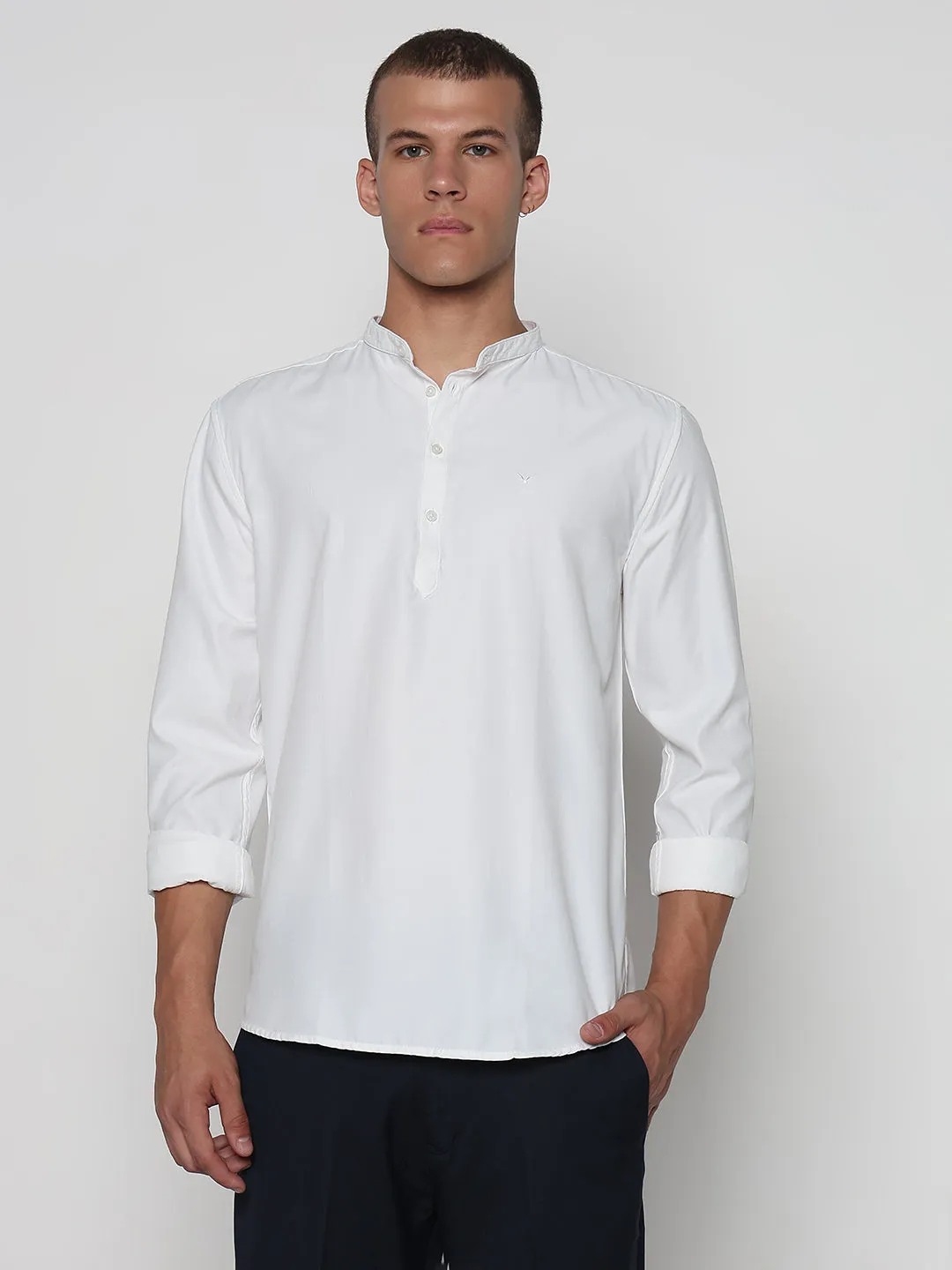 UVProtectionFabric Antibacterial lining Men's White Mandarin Collar Slim Fit Shirt