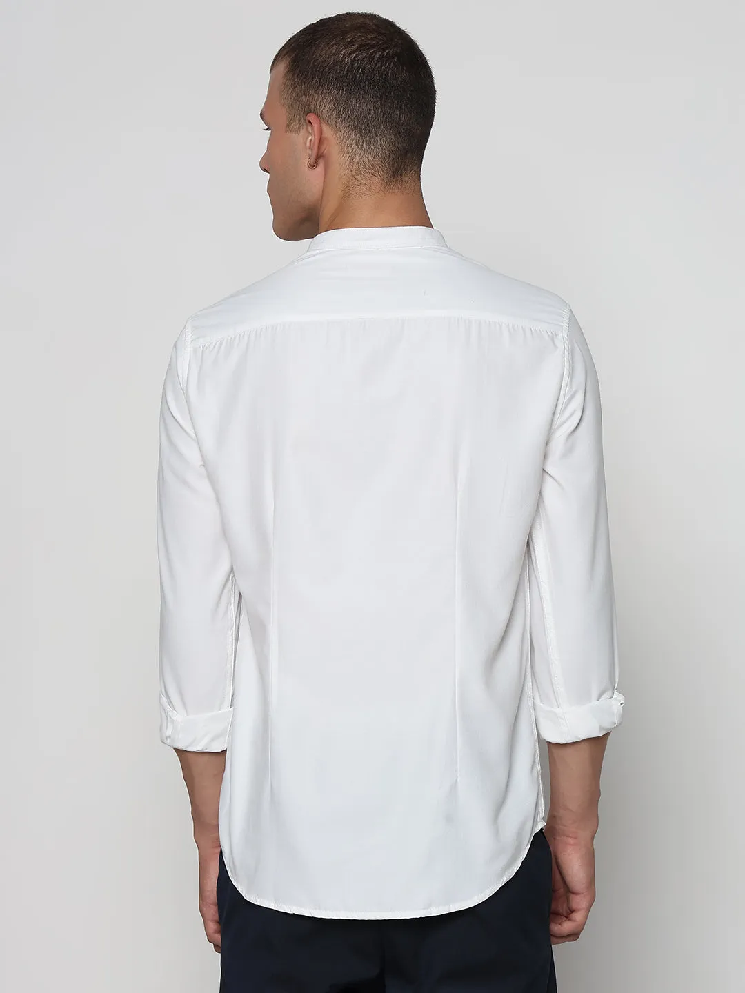 Sport Glow Men's White Mandarin Collar Slim Fit Shirt