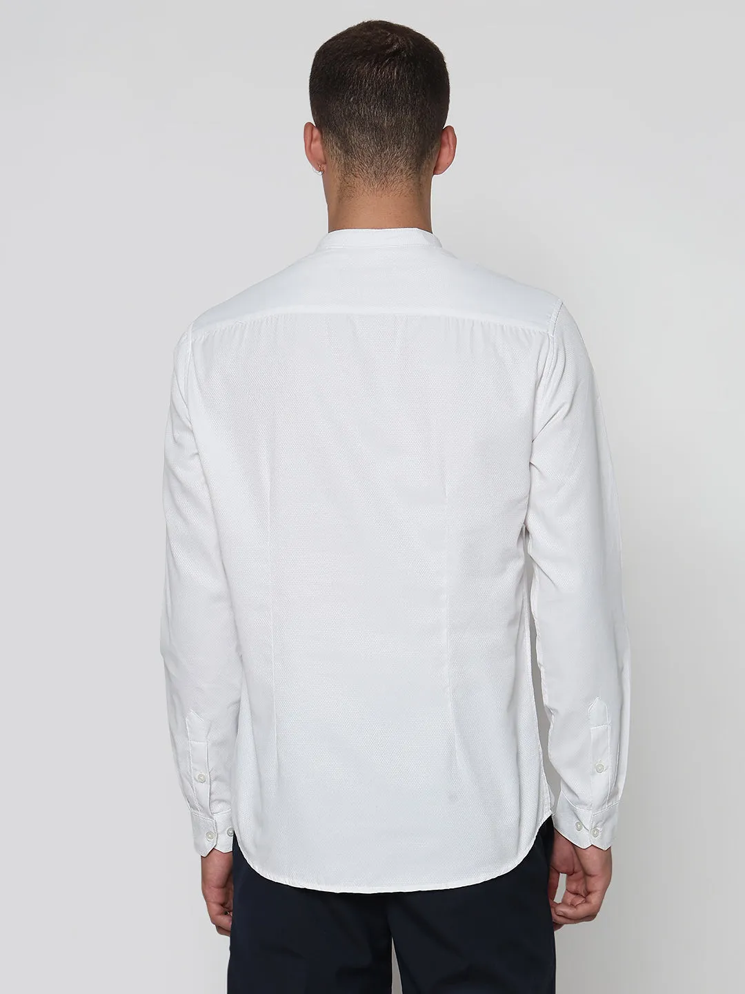 Men's White Mandarin Collar Slim Fit Shirt Meeting Ready