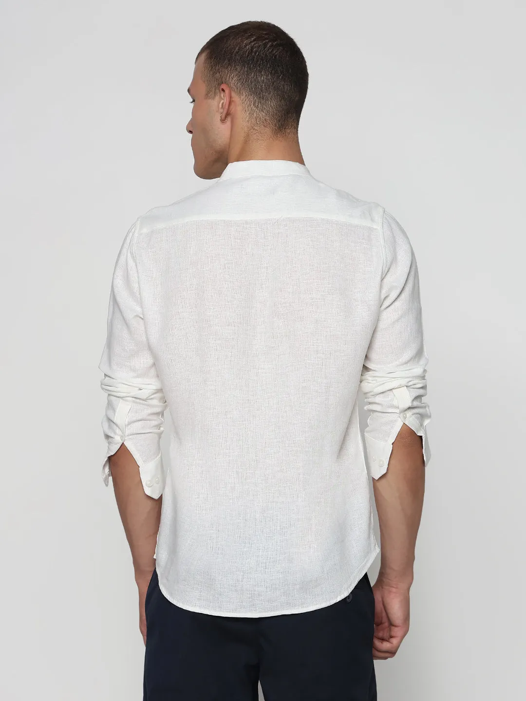 Men's White Mandarin Collar Slim Fit Shirt with Pockets Holiday Ease ElasticFree