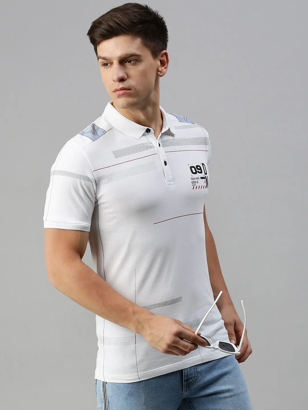 Oversized Design Coffee Shop Men's White Printed Casual T-Shirt