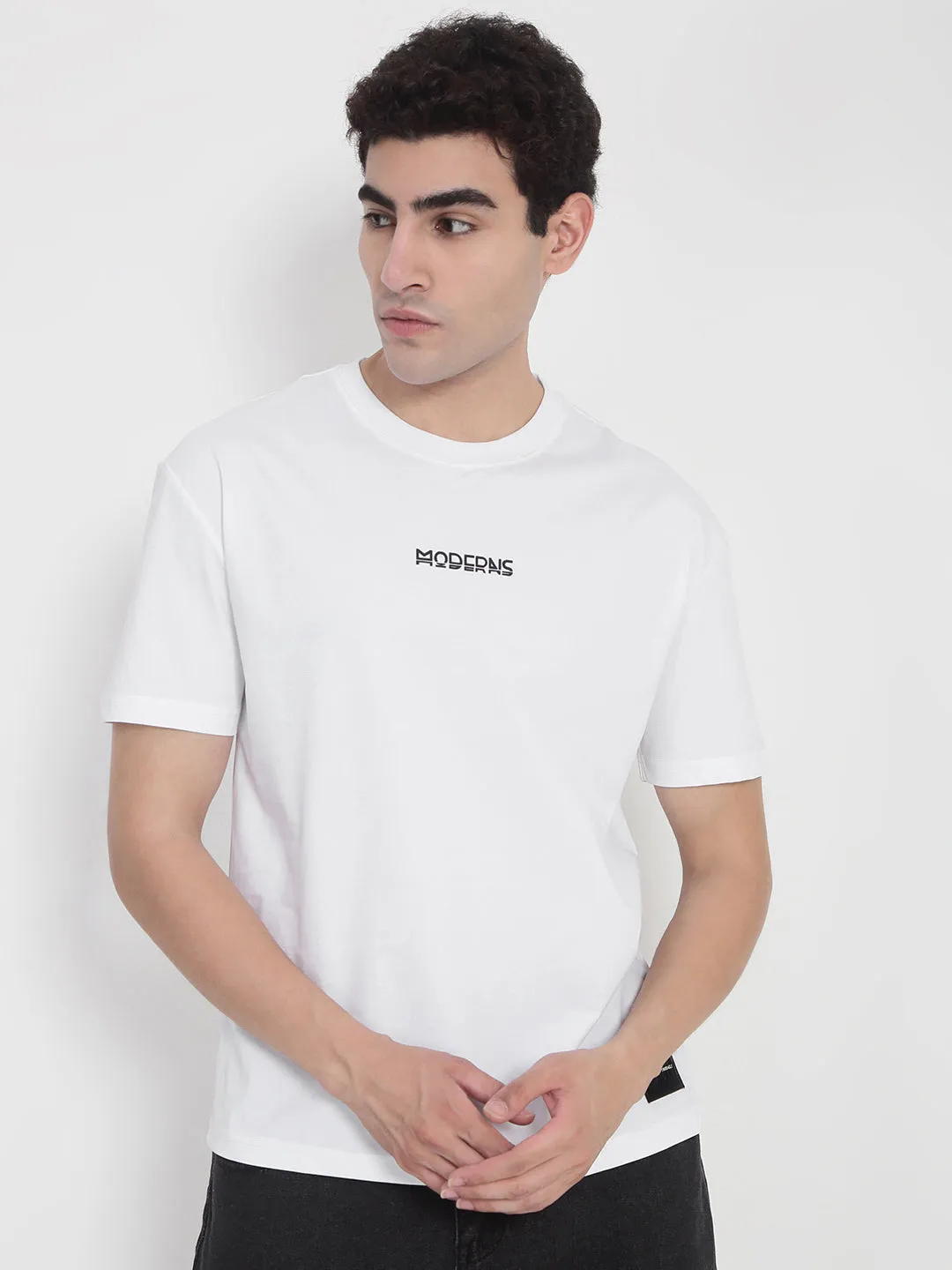 Men's White Printed Typography T-Shirt TemperatureRegulatingLining QuickEvaporation