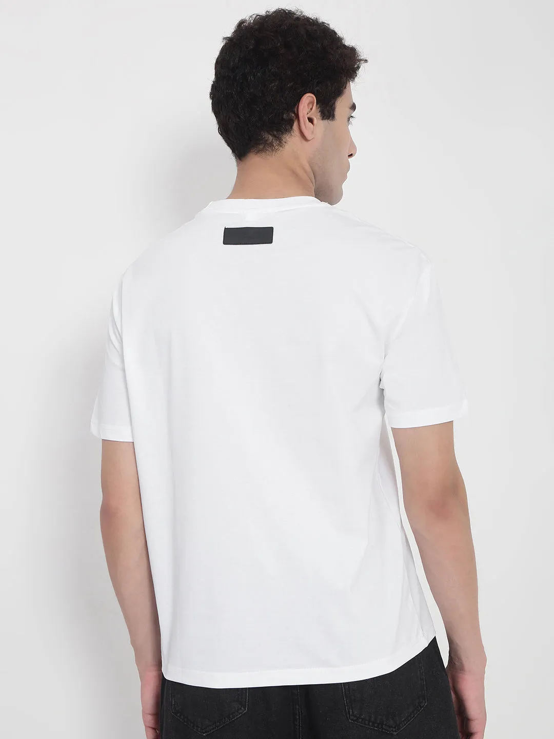 Men's White Printed Typography T-Shirt Essential Shirt