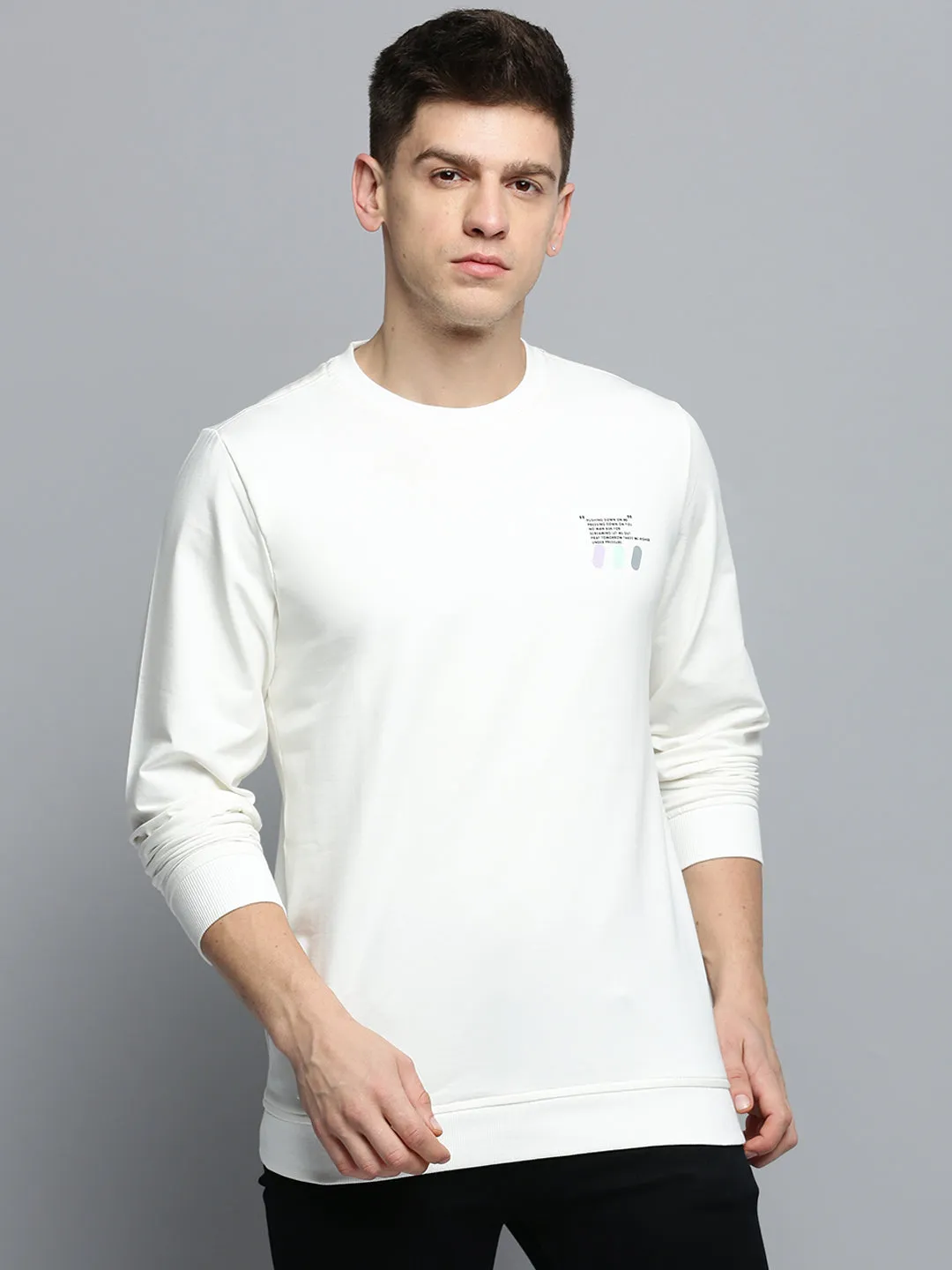 Fall Men's White Pullover Sweatshirt