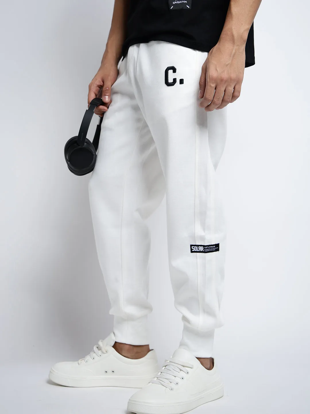 Low Rise Fit Men's White Relaxed Fit Joggers