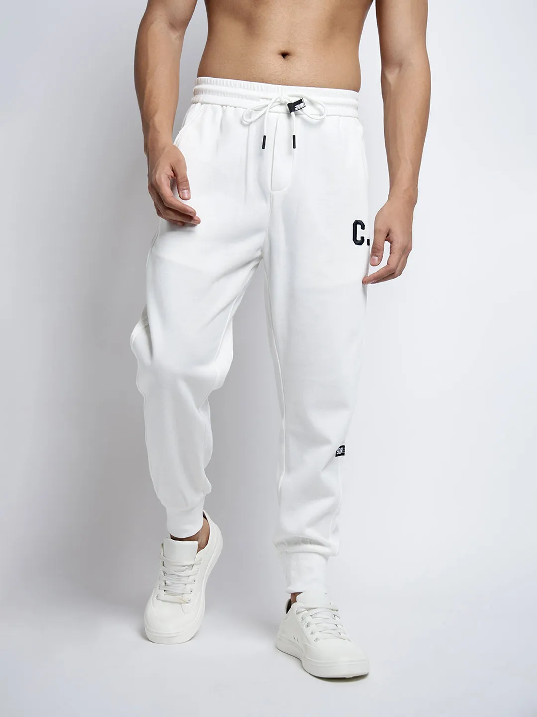 All Day Wear Comfort High Durability Thread Men's White Relaxed Fit Joggers