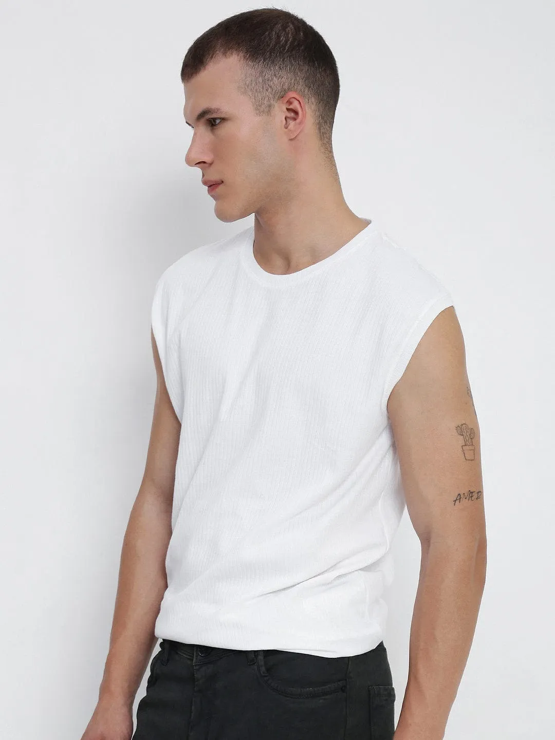 Green Fit Men's White Round Neck Regular Fit T-Shirt