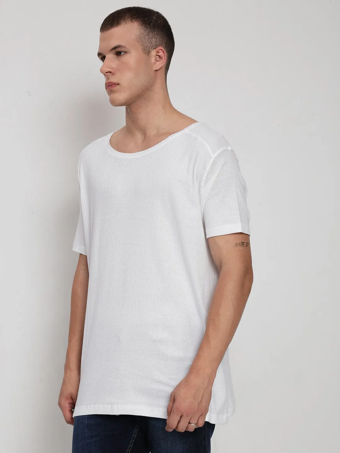 Cyber Core Men's White Round Neck Regular Fit T-Shirt