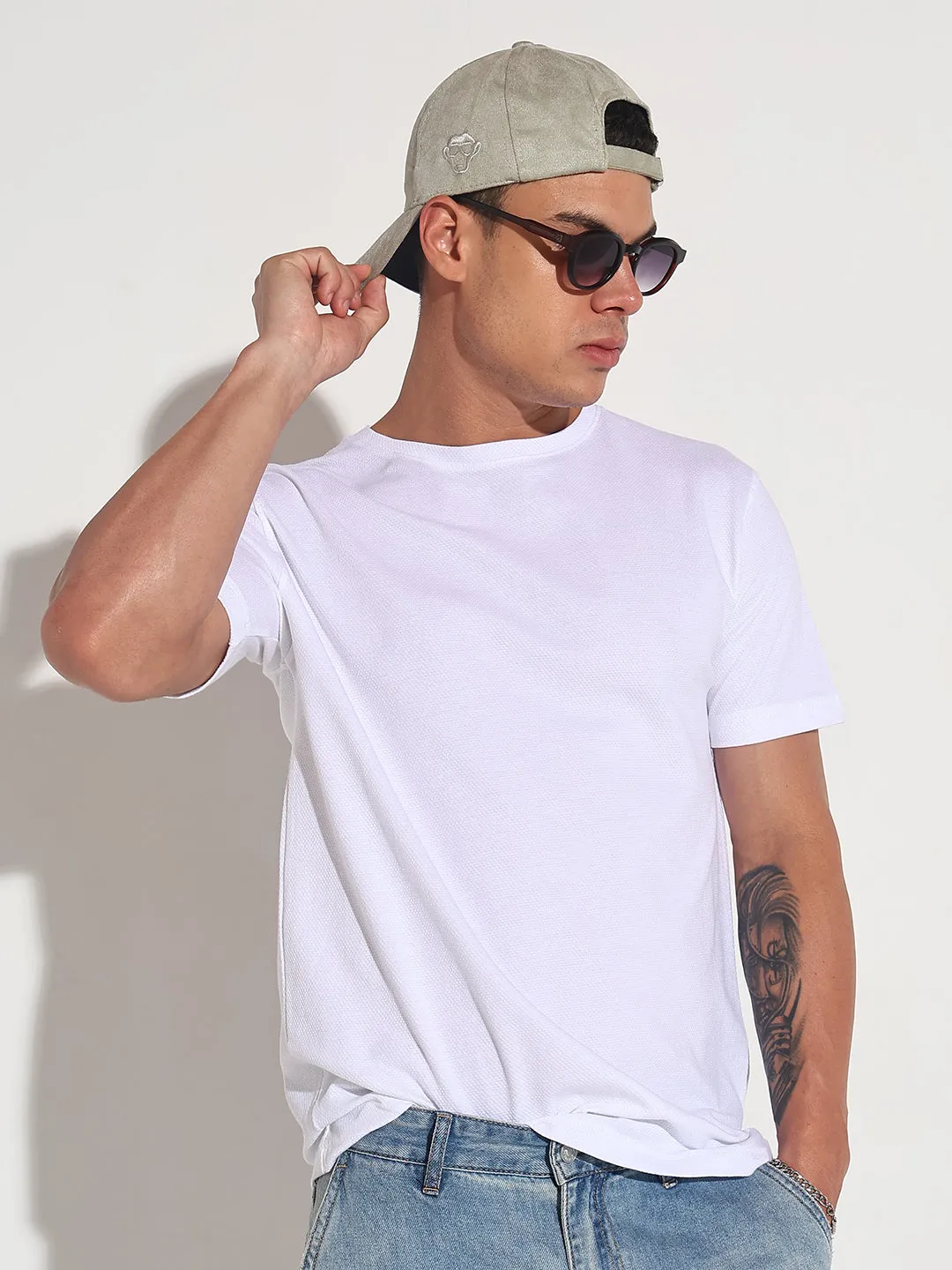 Gym Safe Men's White Round Neck Regular Fit T-Shirt