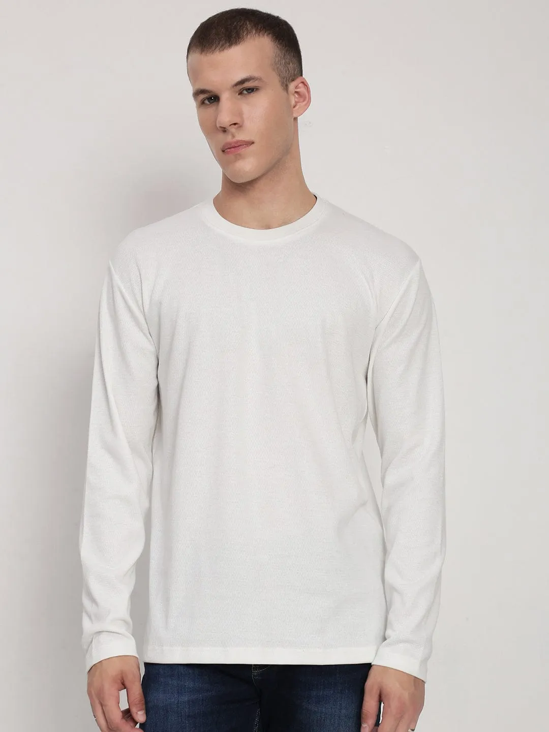 Men's White Round Neck Slim Fit T-Shirt Beach Cover
