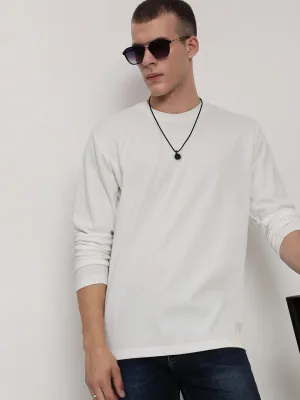 Men's White Round Neck Slim Fit T-Shirt gemstone accents