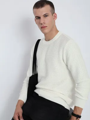 Neutral Colors Men's White Round Neck Sweater