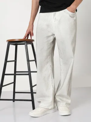 Men's White Shaded Wide Leg Jeans No Gap Waist