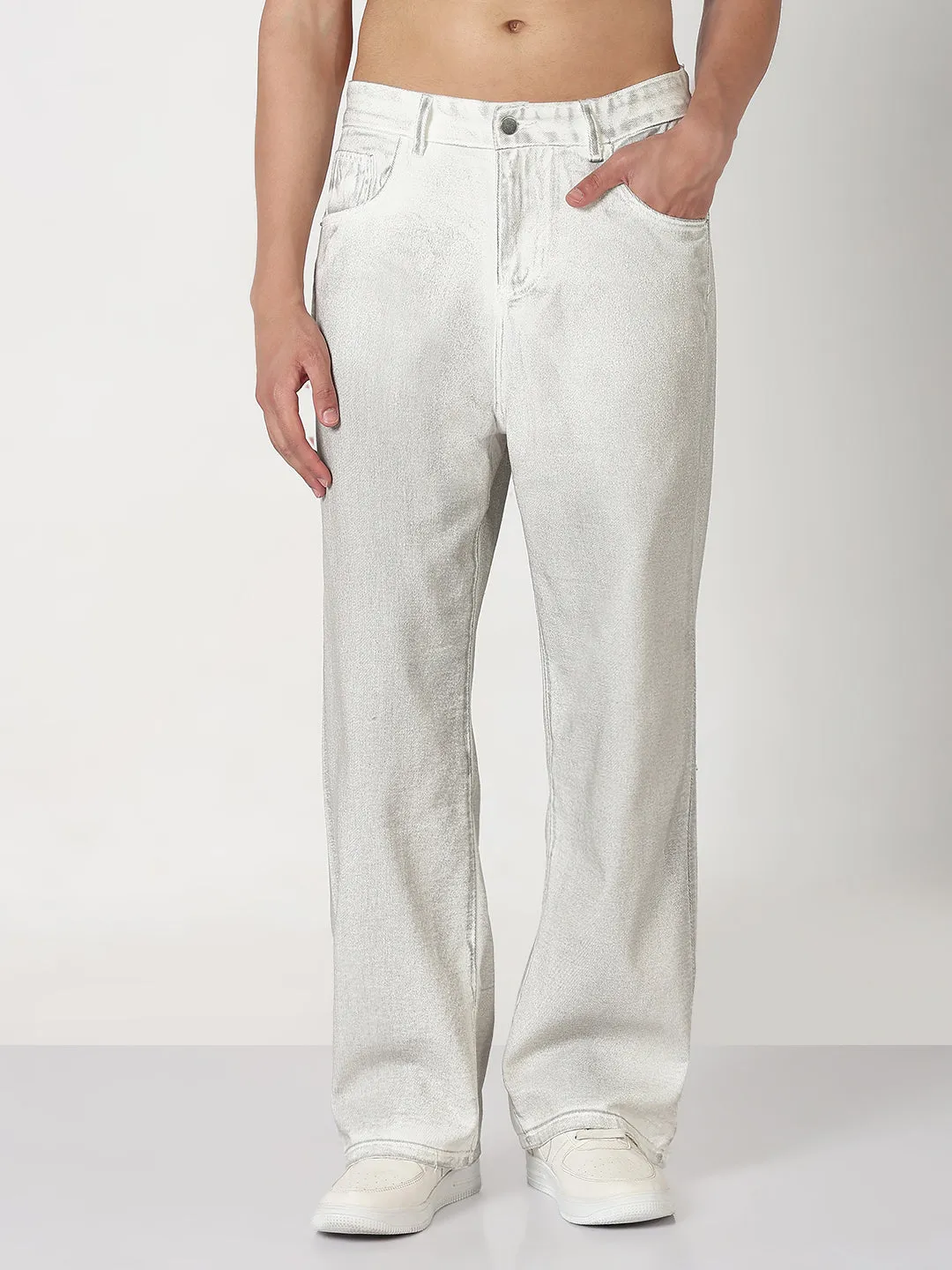 Men's White Shaded Wide Leg Jeans Sustainable Beach Day Comfy Waist