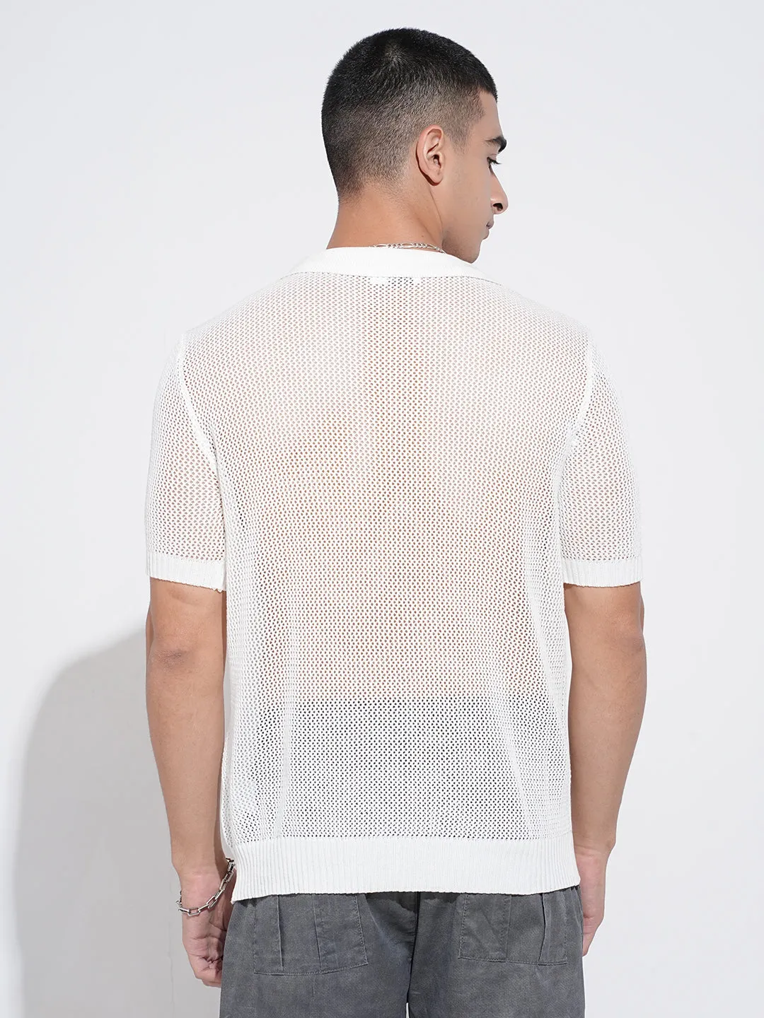 Men's White Short Sleeves Polo Collar Regular Fit T-Shirt NoIrritationSeams