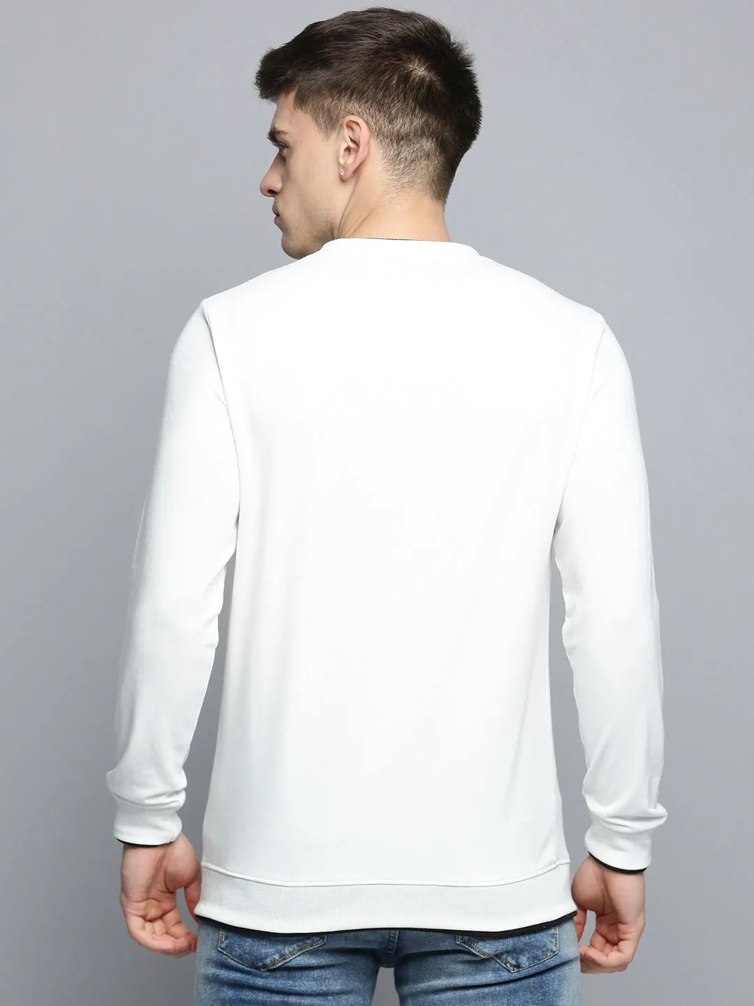 Men's White Solid Casual Sweatshirt Timeless Bold product tag identification