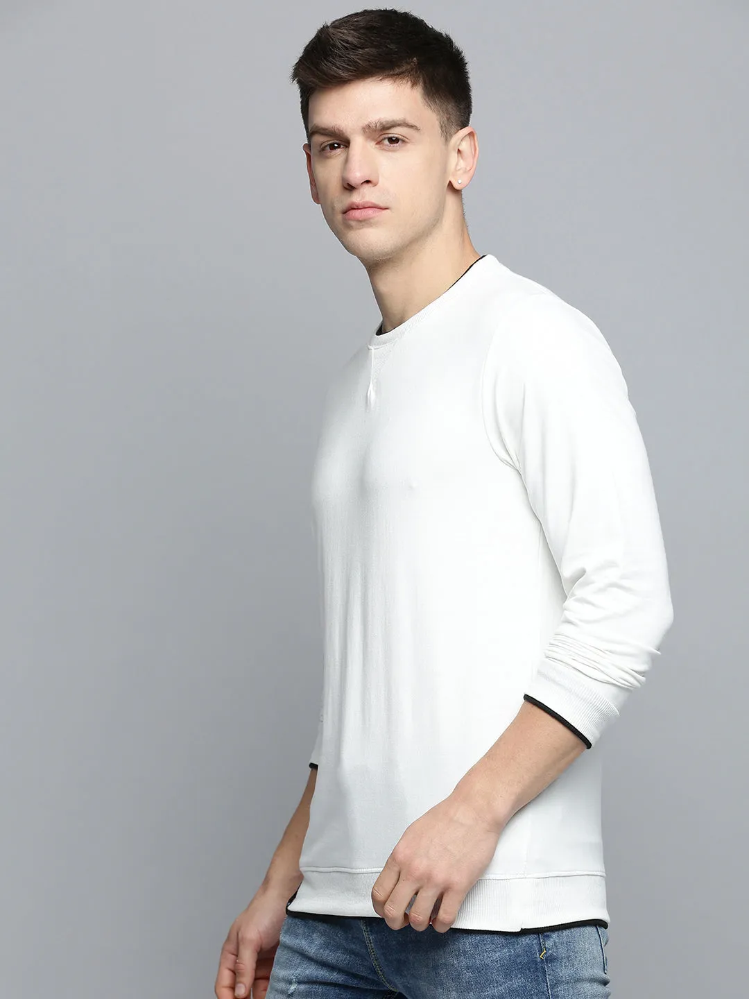 Essential Layer Layer Bold Men's White Solid Casual Sweatshirt