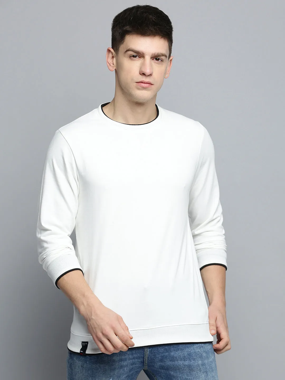 Men's White Solid Casual Sweatshirt Versatile Comfort