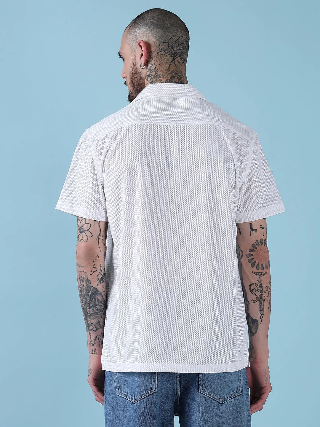 Farm Glow Clear Mind Men's White Solid Cuban Collar Relaxed Fit Semi-Sheer Shirt