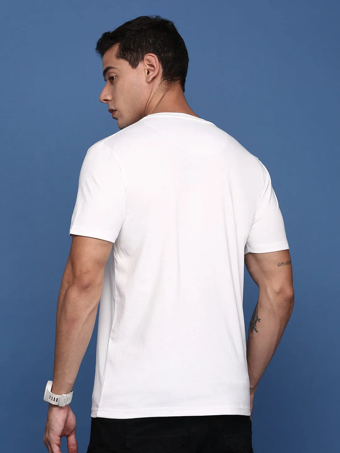 anniversary wear Streetwear Fashion Men's White Solid Henley Neck Cotton Slim Fit T-Shirt