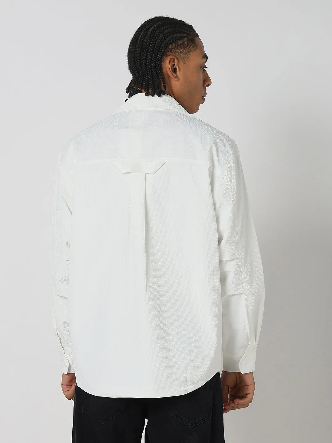 Fairy Mood WrinkleResistant Fabric Men's White Solid Oversized Full Sleeve Shirt with Chest Pockets