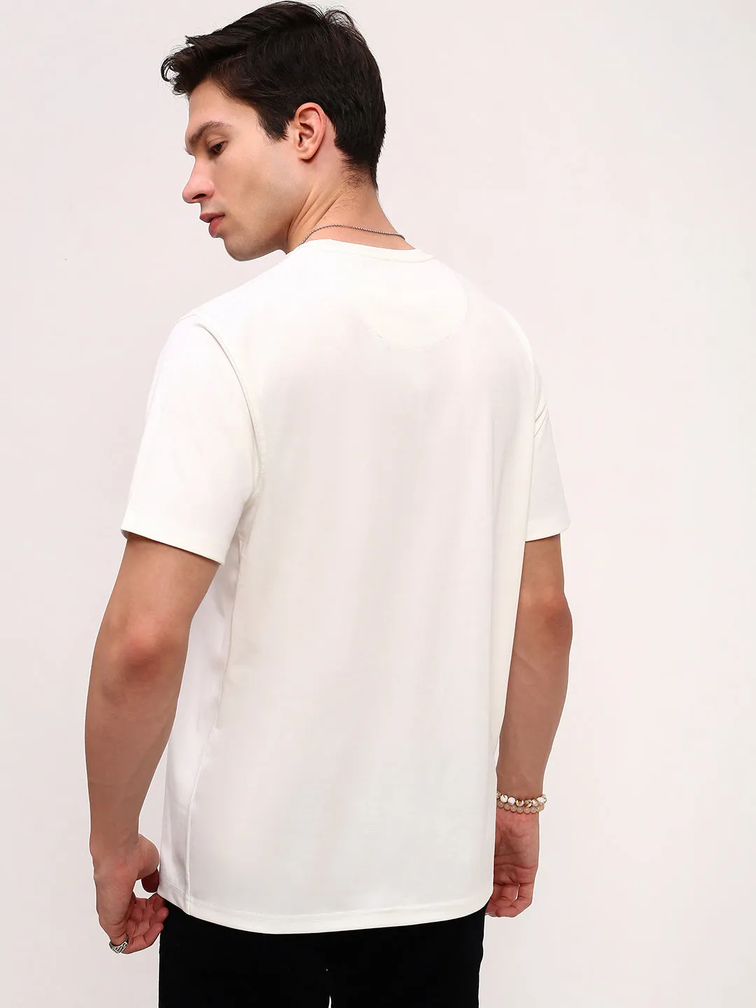 Men's White Solid Round Neck Cotton Relaxed Fit T-Shirt product semi formal appeal Essential Layer
