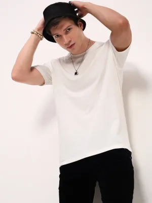 Warm Layers product bag functionality Men's White Solid Round Neck Cotton Relaxed Fit T-Shirt