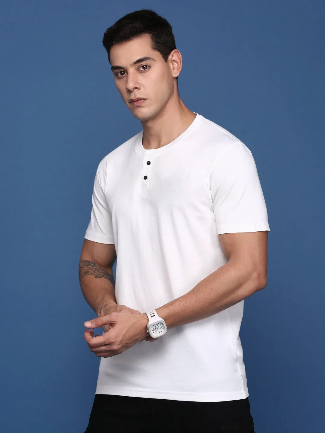 Men's White Solid Round Neck Cotton Slim Fit T-Shirt product team unity