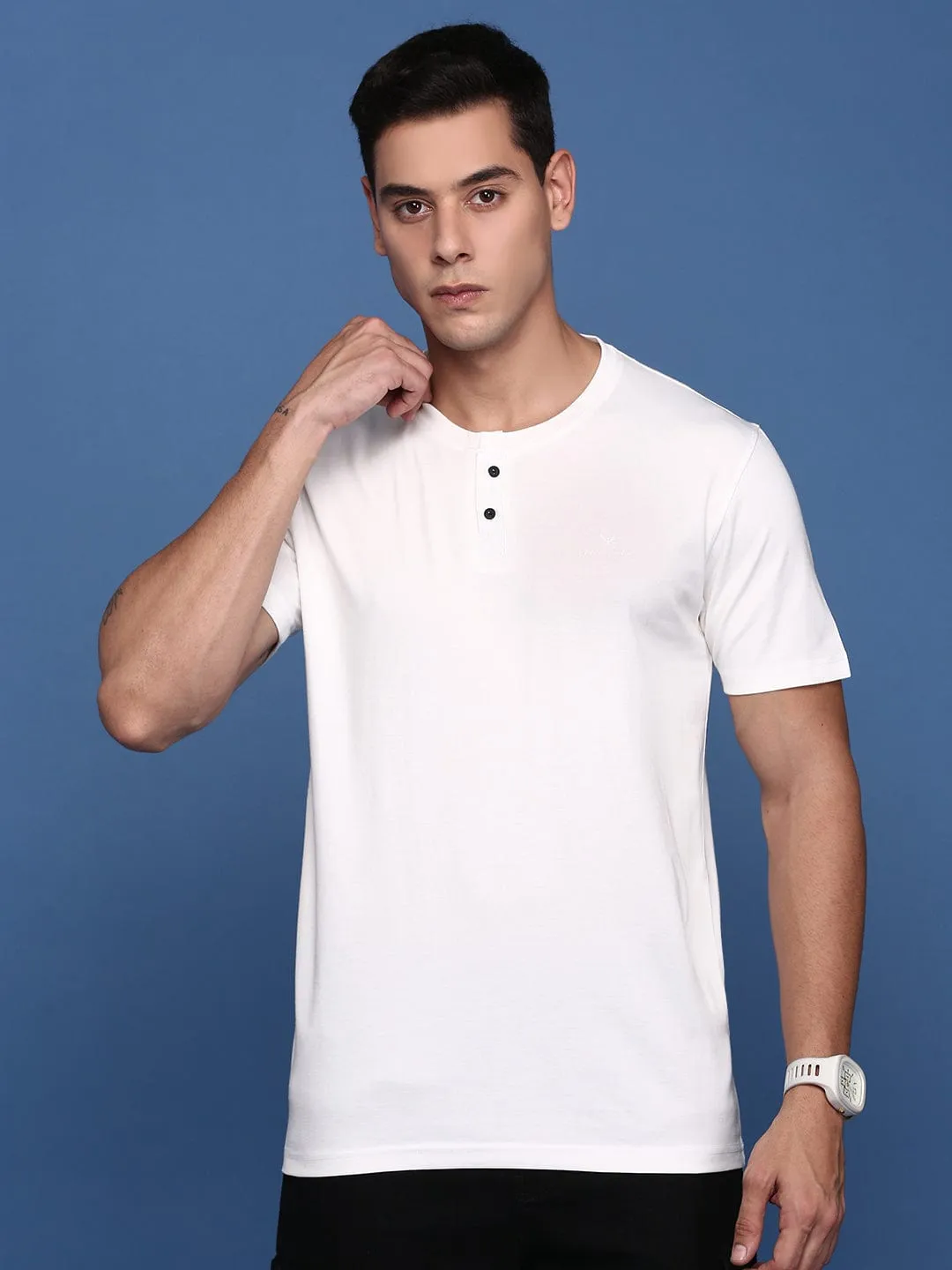 Men's White Solid Round Neck Cotton Slim Fit T-Shirt Comfort Apparel