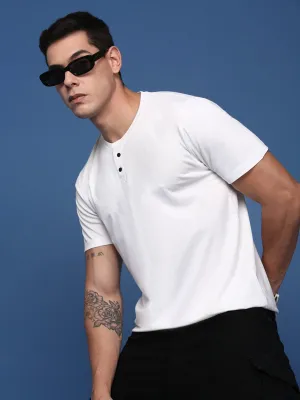 Home Comfort Trendy Top Men's White Solid Round Neck Cotton Slim Fit T-Shirt