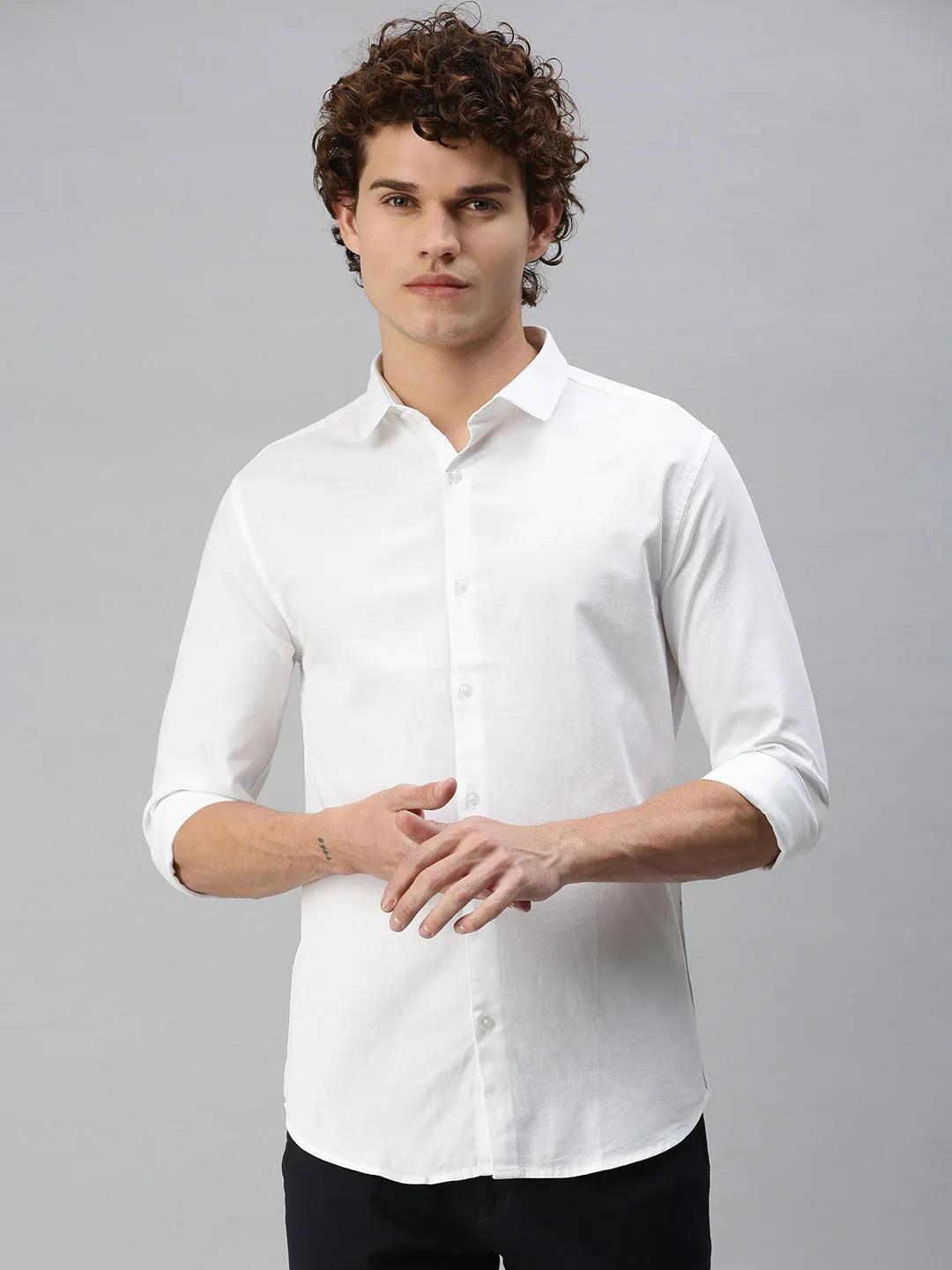 Athleisure Cool Sky Mood Men's White Solid Slim Fit Shirt