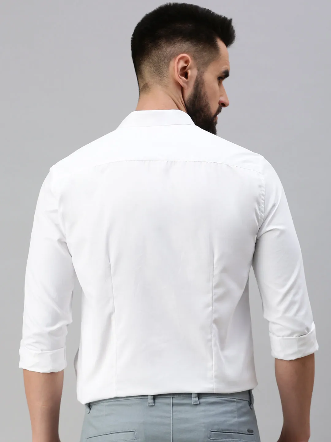 DoubleLayerReinforcement Men's White Solid Slim Fit Shirt