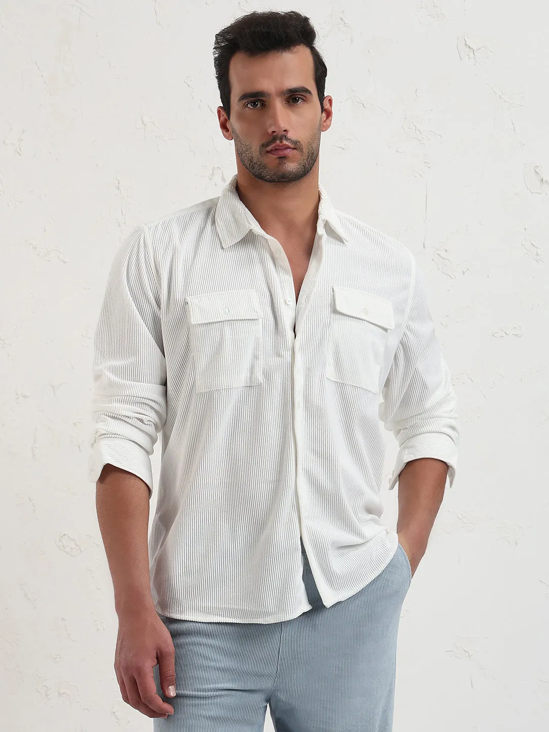 LowProfile Design Soft Touch Men's White Solid Slim Fit Shirt