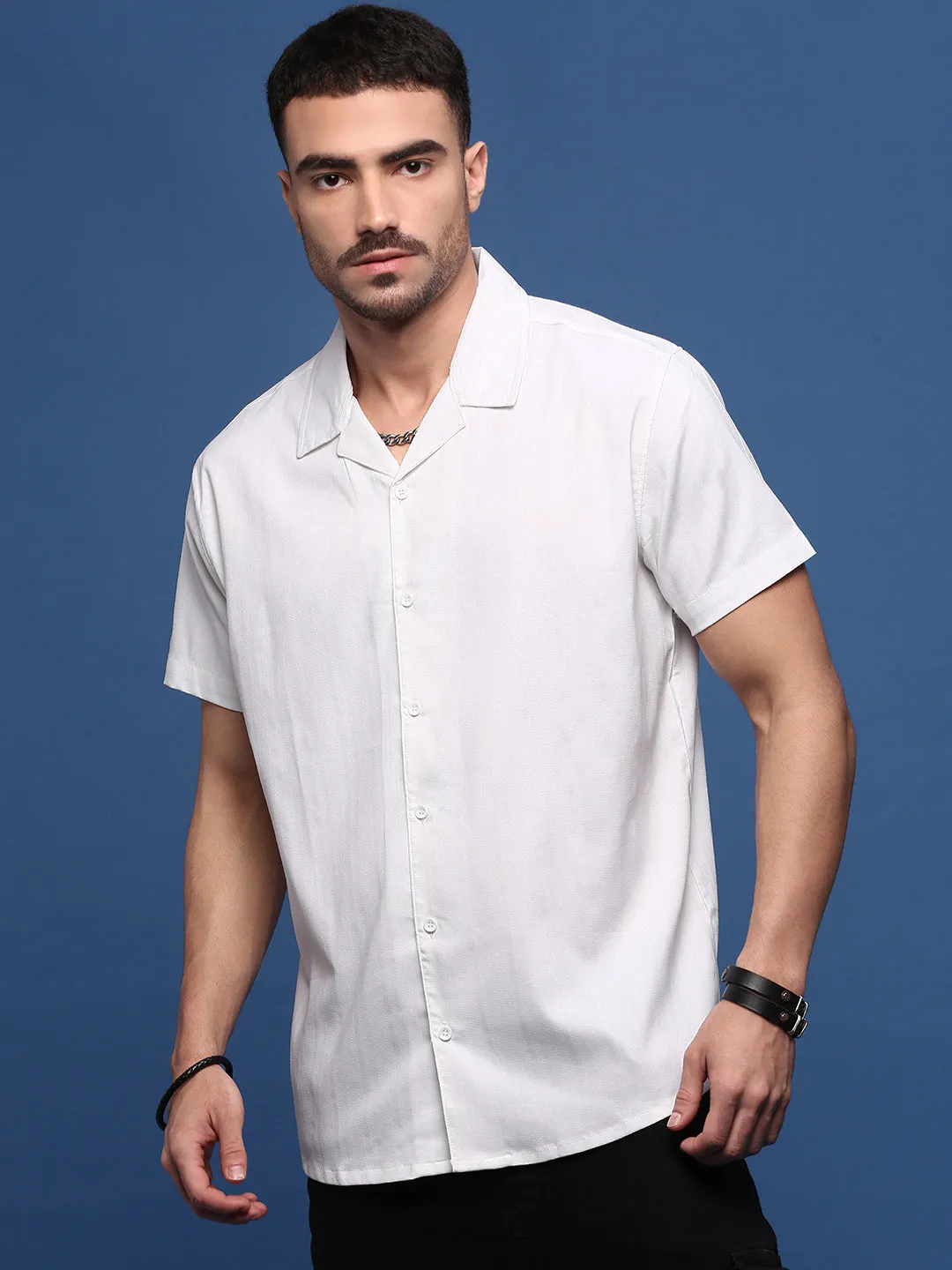 Men's White Standard Opaque Casual Shirt MoistureControlClothing Clear Glow
