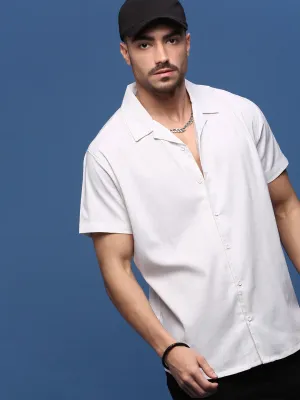 Unique Cut Neo Mode Men's White Standard Opaque Casual Shirt