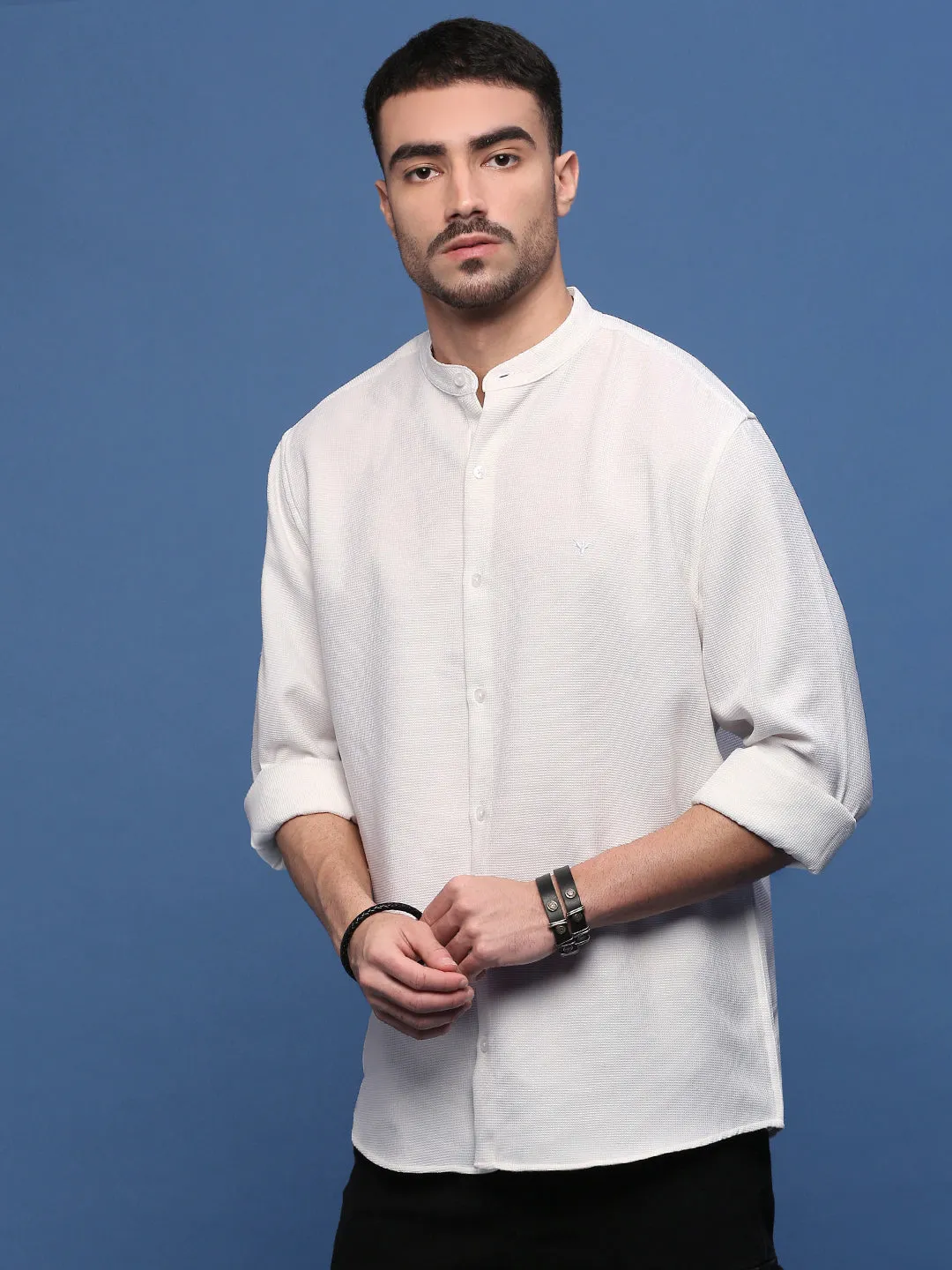 Men's White Standard Slim Fit Opaque Casual Shirt AbrasiveReinforcedZones WindResistantWeave