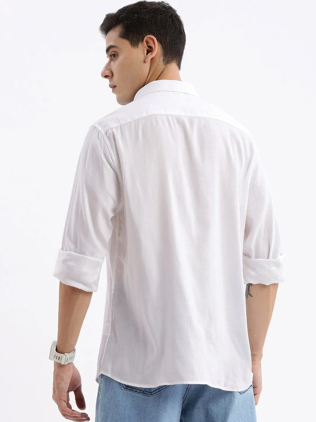 Men's White Standard Slim Fit Opaque Cotton Casual Shirt Lightweight Jacket EcoFriendly Material
