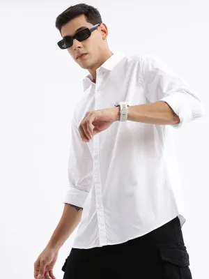 StaticResistantTextile Statement Wear Men's White Standard Slim Fit Opaque Cotton Casual Shirt