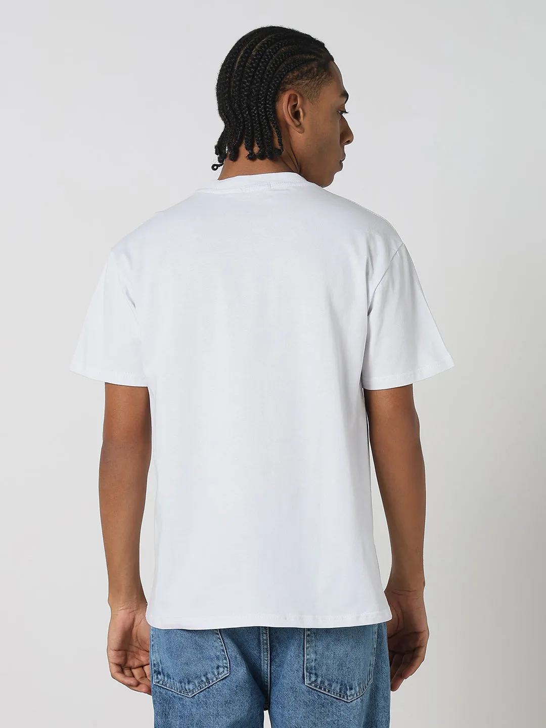 Layered Skirt Comfort Wear Men's White Stone Embellished Typography T-Shirt