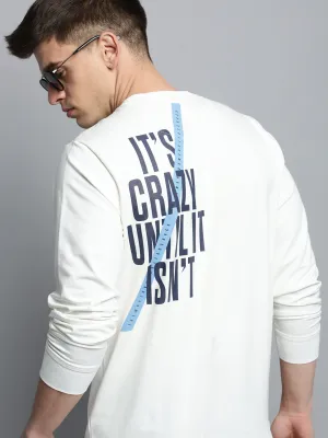 Men's White Typography Printed Pullover Cotton Sweatshirt product ring elegance