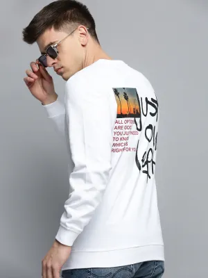 Men's White Typography Printed Pullover Sweatshirt product gym ready performance Urban Sporty