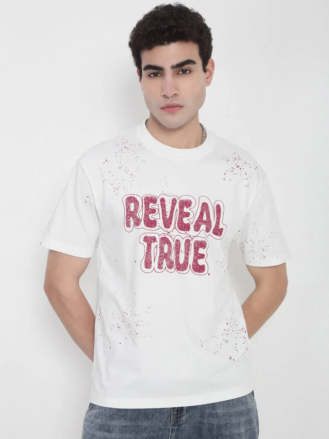 DoubleStitchedEdges Men's White Typography Printed Relaxed Fit T-Shirt